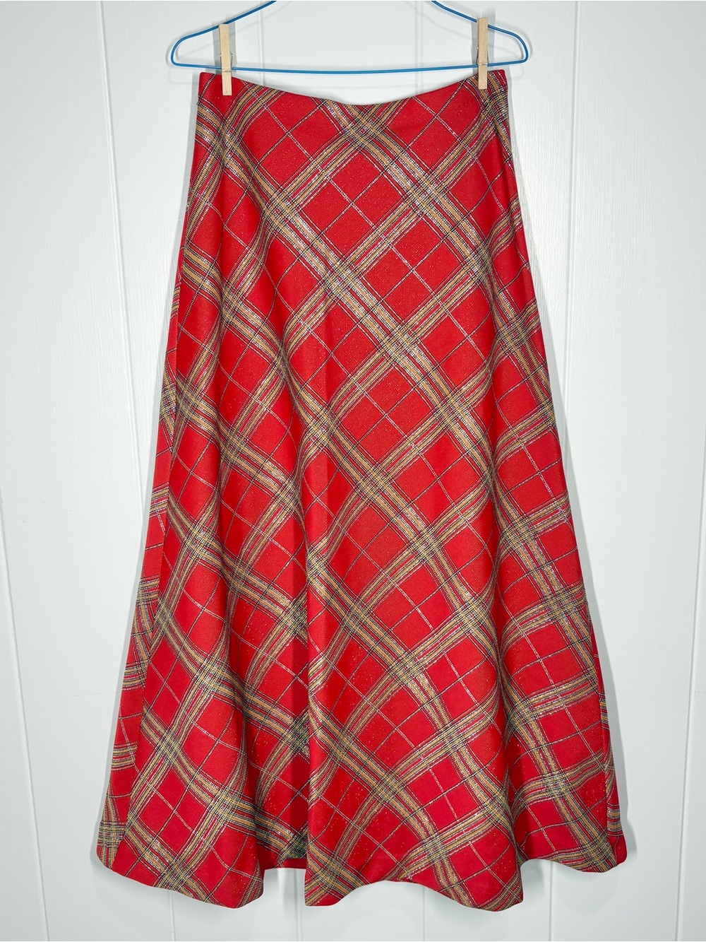 Vintage 60s 70s Orange Plaid With Metallic Detail Maxi Skirt Size 12 A-Line